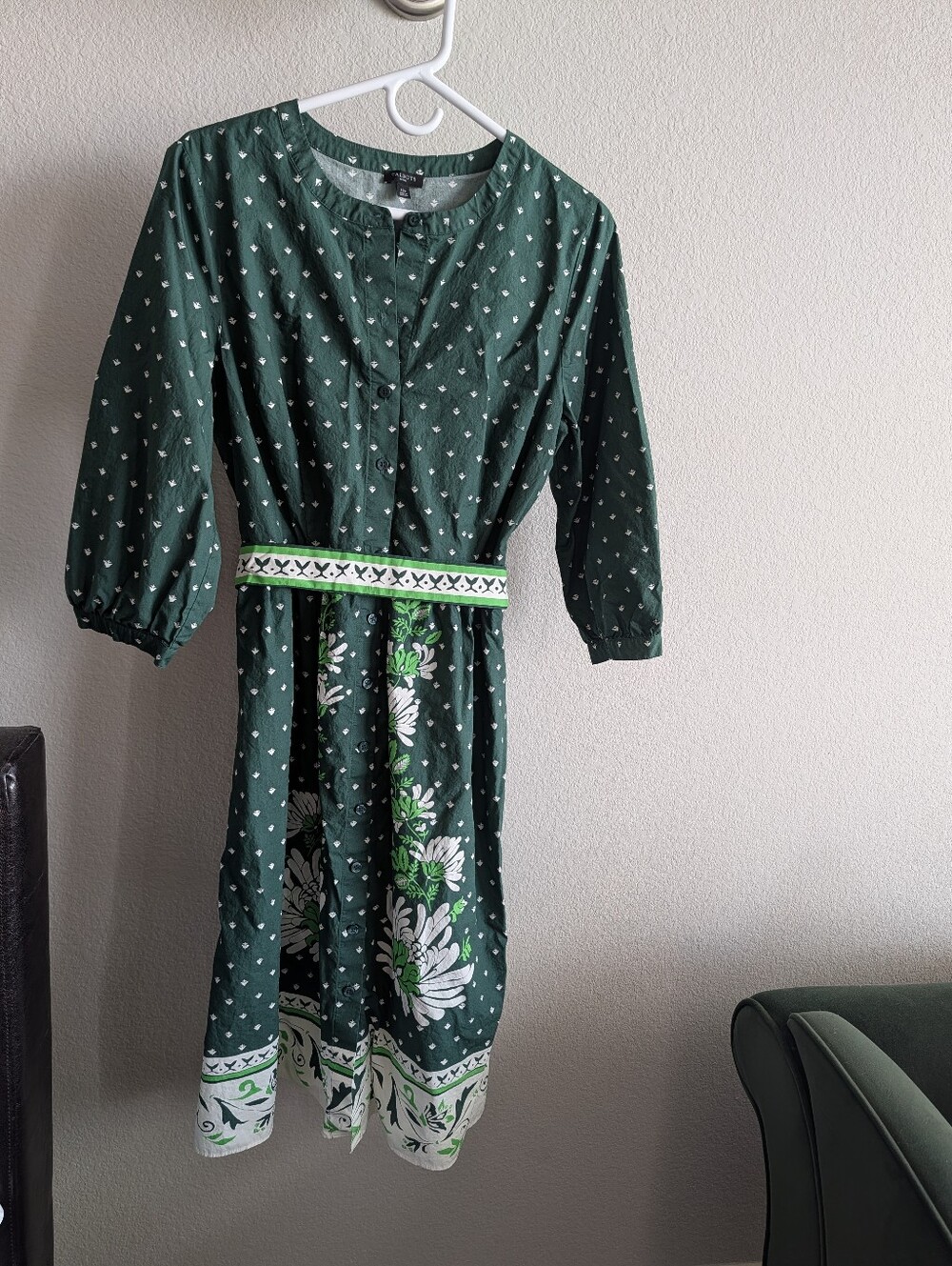 Talbots Green Floral Belt-Detail Casual Dress